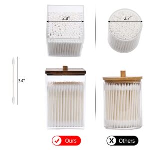 Tbestmax 3 Pack Qtip Holder - 12 oz Bathroom Organizer and Storage Containers, Plastic Square Apothecary Jars with Black Bamboo Lids for Cotton Ball, Cotton Swab, Floss