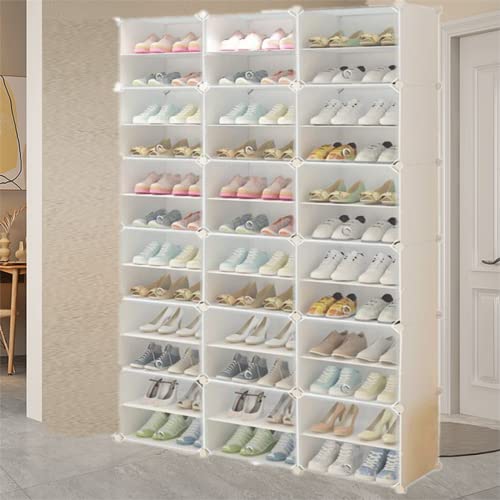 DYRABREST Portable Shoe Rack Shoe Storage Shelf Organizer with Transparent Cover Multifunctional Shoe Cabinet DIY Free Standing Shoes Rack for Entryway