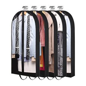 clear garment bags suit bag:5 pack 40 inch closet storage hanging clothes business non woven suit cover travel dress bag for coats,uniforms,sweaters, jackets
