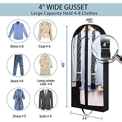 Clear Garment Bags Suit Bag:5 Pack 40 inch Closet Storage Hanging Clothes Business Non Woven Suit Cover Travel Dress Bag For Coats,Uniforms,Sweaters, Jackets