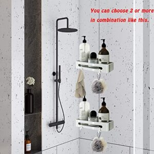 Mihom Shower Caddy Basket Rectangle Shelf With Hooks for Hanging Sponge, With two install ways for customers option of No Drilling holes Wall Mounted Bathroom Shelves, SUS304 Stainless Steel