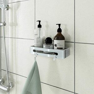 Mihom Shower Caddy Basket Rectangle Shelf With Hooks for Hanging Sponge, With two install ways for customers option of No Drilling holes Wall Mounted Bathroom Shelves, SUS304 Stainless Steel