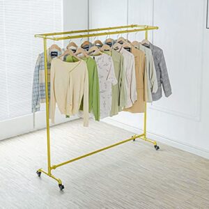 CIVANA Industrial Pipe Clothing Rack, Gold Garment Rack with Wheels, Commercial Clothes Hanging Rod, Home Cloth Organizer, Steampunk Display Hanger for Boutique/Laundry, 63in