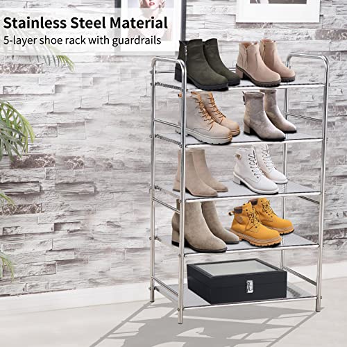 susunnus Shoe Rack 3 Tier Shoe Organizer Stainless Steel Small Shoe Rack Organizer Shoe Storage Free Standing Shoe Racks Shoe Rack for Entryway, Hallway,Closet(Sliver)