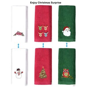 Christmas Hand Towels for Kitchen and Bathroom , 12x18 100% Cotton, High Absorbency, Christmas Holiday Decorative Dishwashing Towels Hand Towels 6-Pack Gift Set