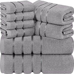 utopia towels 8-piece luxury towel set, 2 bath towels, 2 hand towels, and 4 wash cloths, 600 gsm 100% ring spun cotton highly absorbent viscose stripe towels ideal for everyday use (cool grey)