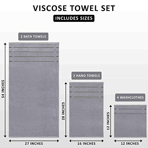 Utopia Towels 8-Piece Luxury Towel Set, 2 Bath Towels, 2 Hand Towels, and 4 Wash Cloths, 600 GSM 100% Ring Spun Cotton Highly Absorbent Viscose Stripe Towels Ideal for Everyday use (Cool Grey)