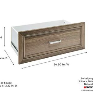 ClosetMaid SuiteSymphony Wood Drawer, Add On Accessory Shaker Style, for Storage, Closet, Clothes, x 10” Size for 25 in. Units, Natural Gray/Satin Nickel, 25" X 10"