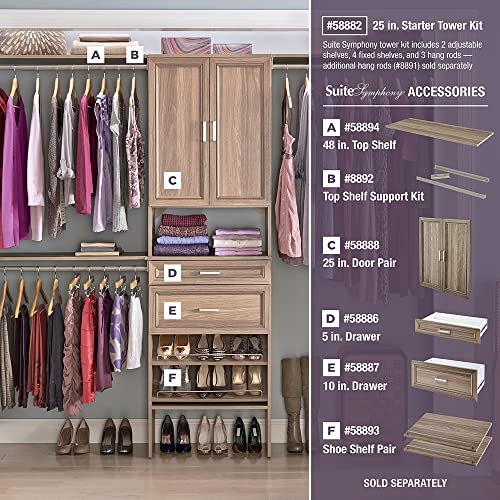 ClosetMaid SuiteSymphony Wood Drawer, Add On Accessory Shaker Style, for Storage, Closet, Clothes, x 10” Size for 25 in. Units, Natural Gray/Satin Nickel, 25" X 10"