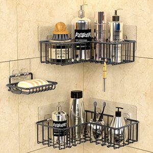 aauu corner shower caddy shelf, 3 sets adhesive bathroom basket shelf with hooks, soap dish holder for toilet, dorm and