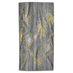 wondertify yellow white dandelion hand towel vintage flower gray wood board hand towels for bathroom, hand & face washcloths yellow grey 15x30 inches
