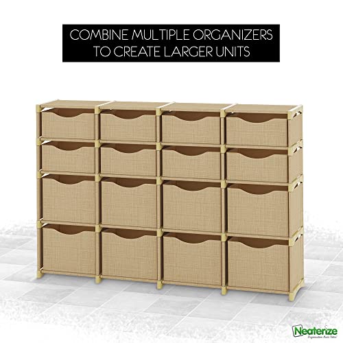 Closet Organizer and Storage Unit. Includes 8 Fabric Storage Bins. DIY Organizer Shelf For Clothes, Toys, Underhanging Closet Storage. Used in Closet, Hallway and Bedroom. (Beige)