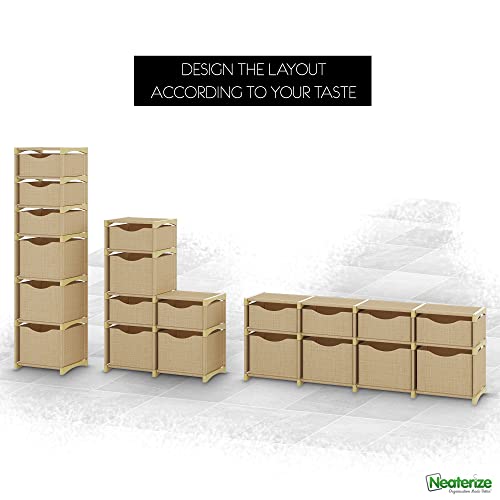 Closet Organizer and Storage Unit. Includes 8 Fabric Storage Bins. DIY Organizer Shelf For Clothes, Toys, Underhanging Closet Storage. Used in Closet, Hallway and Bedroom. (Beige)