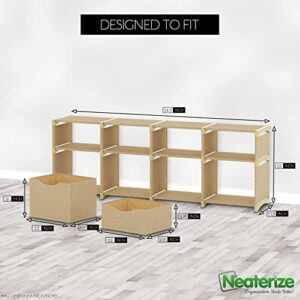 Closet Organizer and Storage Unit. Includes 8 Fabric Storage Bins. DIY Organizer Shelf For Clothes, Toys, Underhanging Closet Storage. Used in Closet, Hallway and Bedroom. (Beige)