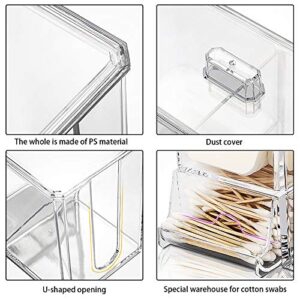 LENNXIER Q Tips Holder Cotton Pads Holder Cotton Balls Swab Holder Container with Lid 4-Grid Q-tip and Cotton Ball Holder Makeup Pad Box Cosmetic Storage Case,Acrylic Crystal Clear