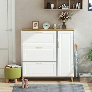 AIEGLE Shoe Cabinet with 3 Flip Drawers & Locker, Floor Shoe Storage Organizer Wood Shoe Rack for Entryway Halloway Living Room, White (3 Flip Drawers & Locker)