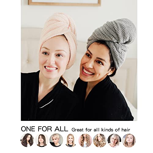 Pack of 2, Large Microfiber Hair Towels for Women-Super Absorbent & Quick Dry Hair Drying Towel- Hair Towel Wrap for Curly Hair Long & Short Hair- Anti-Frizz Hair Turbans for Wet Hair (Gray & Pink)