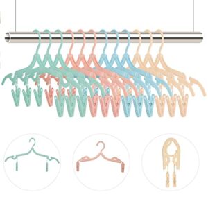 12 pcs folding clothes hangers, portable travel clothes hangers with clips plastic non-slip pants skirts underwear clothes hangers drying rack for home outdoor travel (solid color-12pcs)