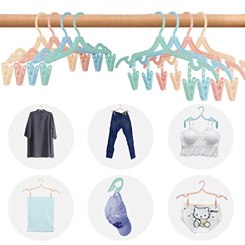 12 Pcs Folding Clothes Hangers, Portable Travel Clothes Hangers with Clips Plastic Non-Slip Pants Skirts Underwear Clothes Hangers Drying Rack for Home Outdoor Travel (Solid Color-12Pcs)