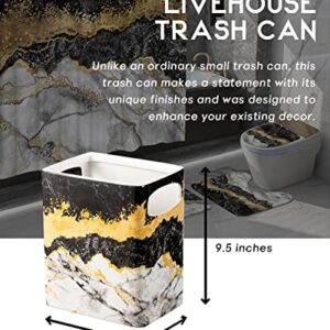 Marble Accessories Set, Black and White Marble Ceramic Decorative Small Trash Can Wastebasket, Garbage Container Bin for Bathrooms, Powder Rooms, Kitchens, Home Offices