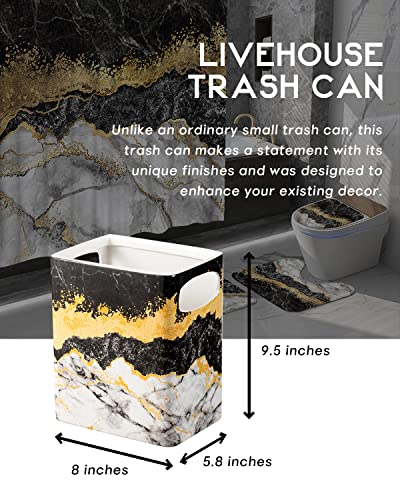 Marble Accessories Set, Black and White Marble Ceramic Decorative Small Trash Can Wastebasket, Garbage Container Bin for Bathrooms, Powder Rooms, Kitchens, Home Offices