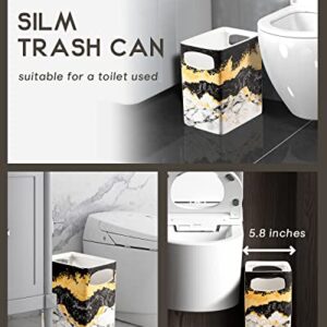 Marble Accessories Set, Black and White Marble Ceramic Decorative Small Trash Can Wastebasket, Garbage Container Bin for Bathrooms, Powder Rooms, Kitchens, Home Offices