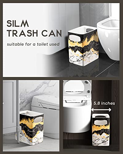 Marble Accessories Set, Black and White Marble Ceramic Decorative Small Trash Can Wastebasket, Garbage Container Bin for Bathrooms, Powder Rooms, Kitchens, Home Offices