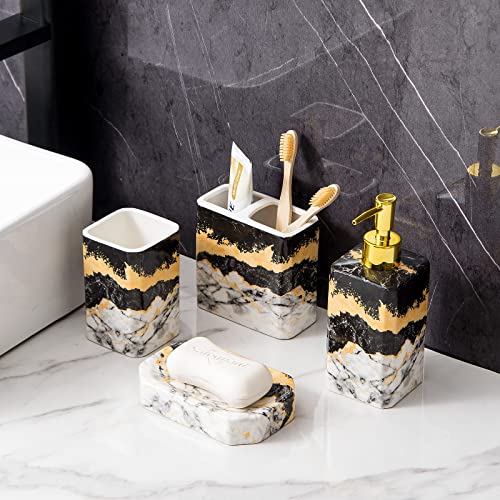 Marble Accessories Set, Black and White Marble Ceramic Decorative Small Trash Can Wastebasket, Garbage Container Bin for Bathrooms, Powder Rooms, Kitchens, Home Offices