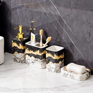 Marble Accessories Set, Black and White Marble Ceramic Decorative Small Trash Can Wastebasket, Garbage Container Bin for Bathrooms, Powder Rooms, Kitchens, Home Offices