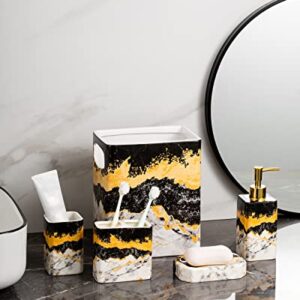 Marble Accessories Set, Black and White Marble Ceramic Decorative Small Trash Can Wastebasket, Garbage Container Bin for Bathrooms, Powder Rooms, Kitchens, Home Offices