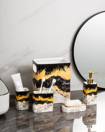 Marble Accessories Set, Black and White Marble Ceramic Decorative Small Trash Can Wastebasket, Garbage Container Bin for Bathrooms, Powder Rooms, Kitchens, Home Offices