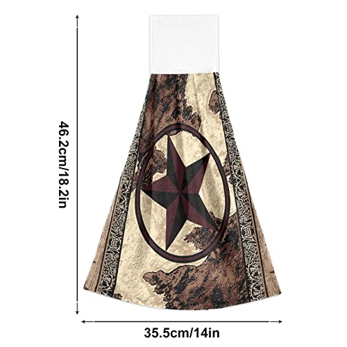 Kitchen Hand Towels with Hanging Loop 2 Pack Western Texas Star Vintage Style Stars on Wood Panel Print Rustic Soft Absorbent Kitchen Dish Tie Towel Tea Bar Towels Decorative for Bathroom Kitchen