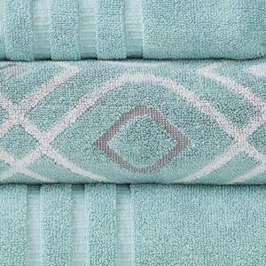 Modern Threads Amrapur Overseas 6-Piece Yarn Dyed Oxford Stripe Jacquard/Solid Ultra Soft 500GSM 100% Combed Cotton Towel Set [Aqua]