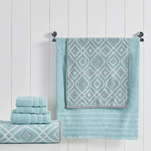 Modern Threads Amrapur Overseas 6-Piece Yarn Dyed Oxford Stripe Jacquard/Solid Ultra Soft 500GSM 100% Combed Cotton Towel Set [Aqua]