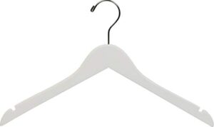 the great american hanger company the american company white wood, box of 25 space saving 17 inch flat w/chrome swivel hook & notches for shirt jacket or d wooden top hanger