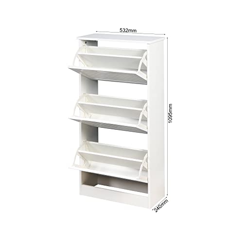 UFINEGO Shoe Rack with 3 Flip Doors Shoe Organizer for Entryway Organize Your Shoes in Style with Modern White Shoe Cabinet - 3 Flip Doors, 6 Layers of Storage Space, and Sturdy Structure