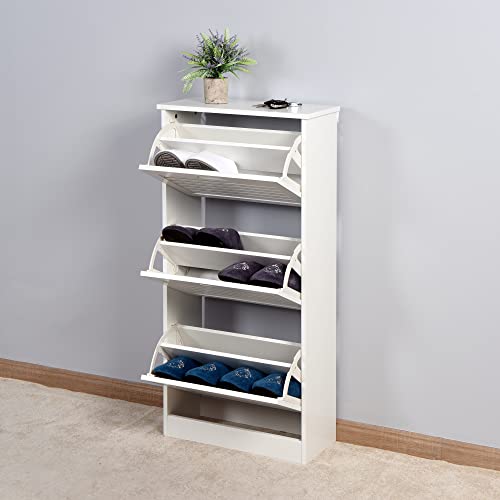 UFINEGO Shoe Rack with 3 Flip Doors Shoe Organizer for Entryway Organize Your Shoes in Style with Modern White Shoe Cabinet - 3 Flip Doors, 6 Layers of Storage Space, and Sturdy Structure