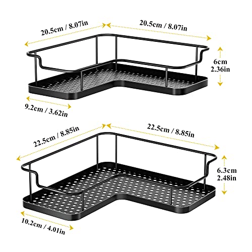 Nieifi Adhesive Corner Shower Caddy Organizer Shelf with 4 Hooks, Bathroom Shelves Storage Basket, Shampoo Holder No Rust No Drill 2 Pack Black, For 90 Degree Corner Only