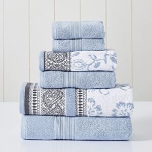 modern threads 6 piece set, 2 bath towels, 2 hand towels, 2 washcloths yarn dyed jacquard/solid towel set ophelia blue