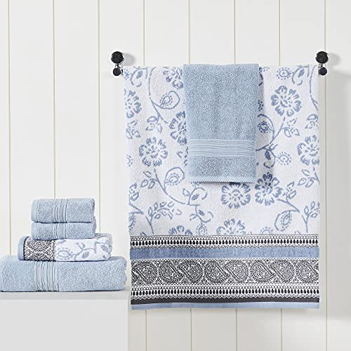 Modern Threads 6 Piece Set, 2 Bath Towels, 2 Hand Towels, 2 Washcloths Yarn Dyed Jacquard/Solid Towel Set Ophelia Blue