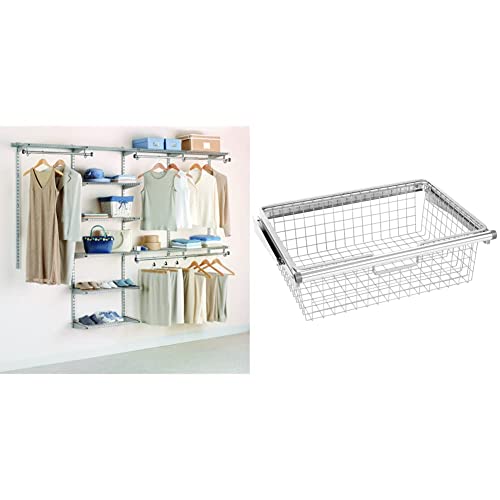 Rubbermaid Configurations Deluxe Custom Closet Organizer System Kit, 4-to-8-Foot, Titanium, FG3H8900TITNM & 3J05 Configurations Sliding Wire Basket, Titanium(FG3J0501TITNM)