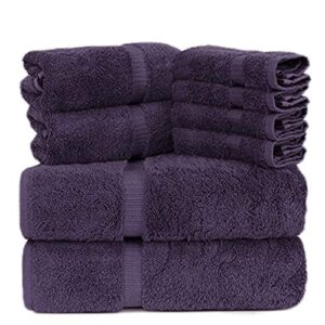 towel bazaar premium turkish cotton super soft and absorbent towels (8-piece towel set, plum purple), small