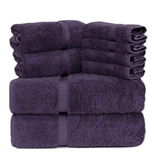 Towel Bazaar Premium Turkish Cotton Super Soft and Absorbent Towels (8-Piece Towel Set, Plum Purple), Small