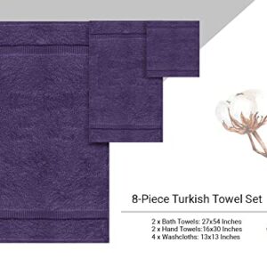 Towel Bazaar Premium Turkish Cotton Super Soft and Absorbent Towels (8-Piece Towel Set, Plum Purple), Small