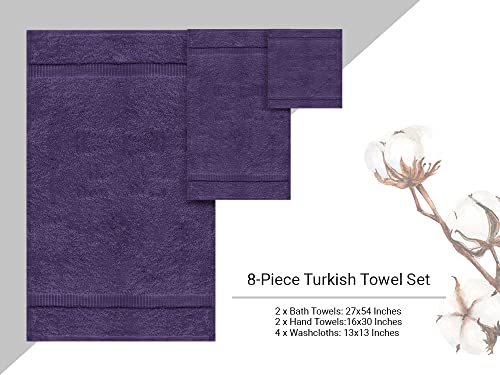 Towel Bazaar Premium Turkish Cotton Super Soft and Absorbent Towels (8-Piece Towel Set, Plum Purple), Small