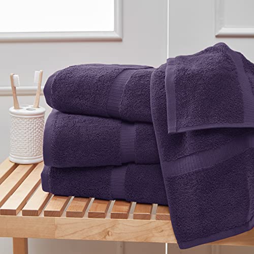 Towel Bazaar Premium Turkish Cotton Super Soft and Absorbent Towels (8-Piece Towel Set, Plum Purple), Small