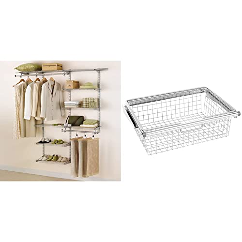 Rubbermaid Configurations Deluxe Custom Closet Kit, 3- to 6-Foot, Titanium, FG3H8800TITNM & 3J05 Configurations Sliding Wire Basket, Titanium(FG3J0501TITNM)