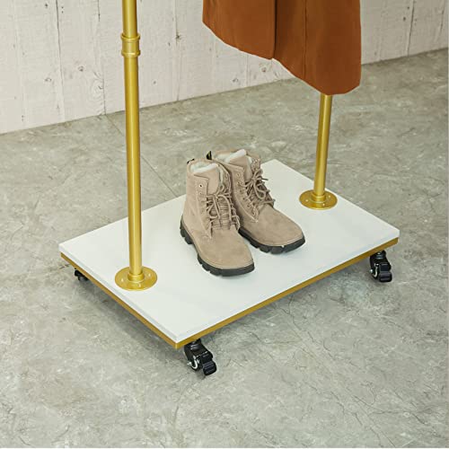 Ethemiable Industrial Pipe and Wood Rolling Clothing Retail Store Display Stands, Entrance Porch Organization Hanging Garment Rack,Wall Mounted Storage Clothes Towel Shoe Bag Pipe Shelf (Gold)