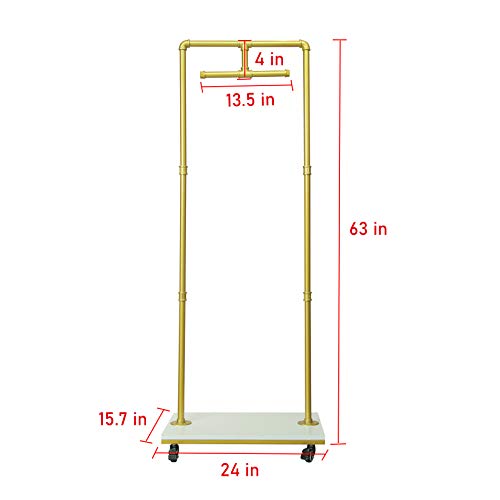 Ethemiable Industrial Pipe and Wood Rolling Clothing Retail Store Display Stands, Entrance Porch Organization Hanging Garment Rack,Wall Mounted Storage Clothes Towel Shoe Bag Pipe Shelf (Gold)