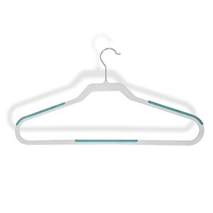 sedlav plastic hangers, white & teal, non-slip rubber hanger, space saving hangers, durable and slim hangers. plastic hangers for clothes: dress, pants, coat, shirts, thin strap shirts (50)